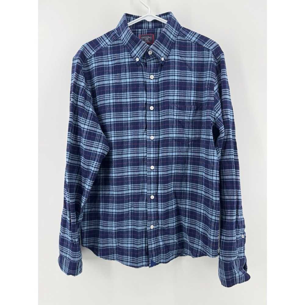 UNTUCKit Lawson Shirt Mens L Slim Fit Blue Plaid Flannel Long Sleeve Button Up